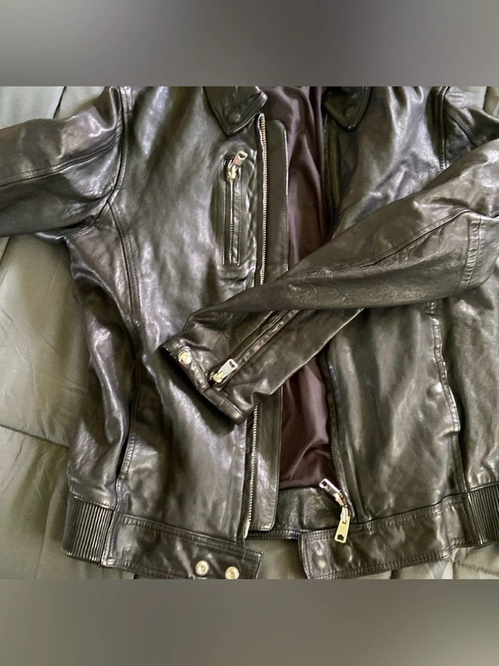 AllSaints: Slim Fit Black Leather Bomber Jacket